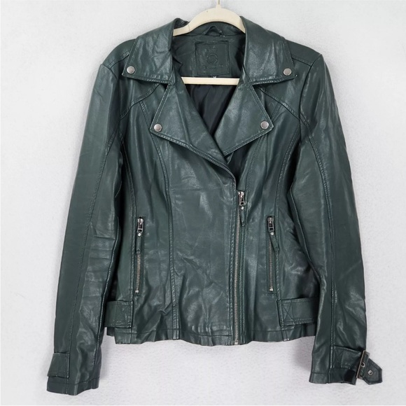 Max Studio Jacket Womens Medium Green Vegan Leather Moto Zip NEW - Picture 1 of 12